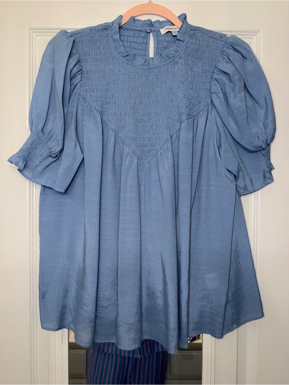 Rose & Olive Sky Blue Smocked Top